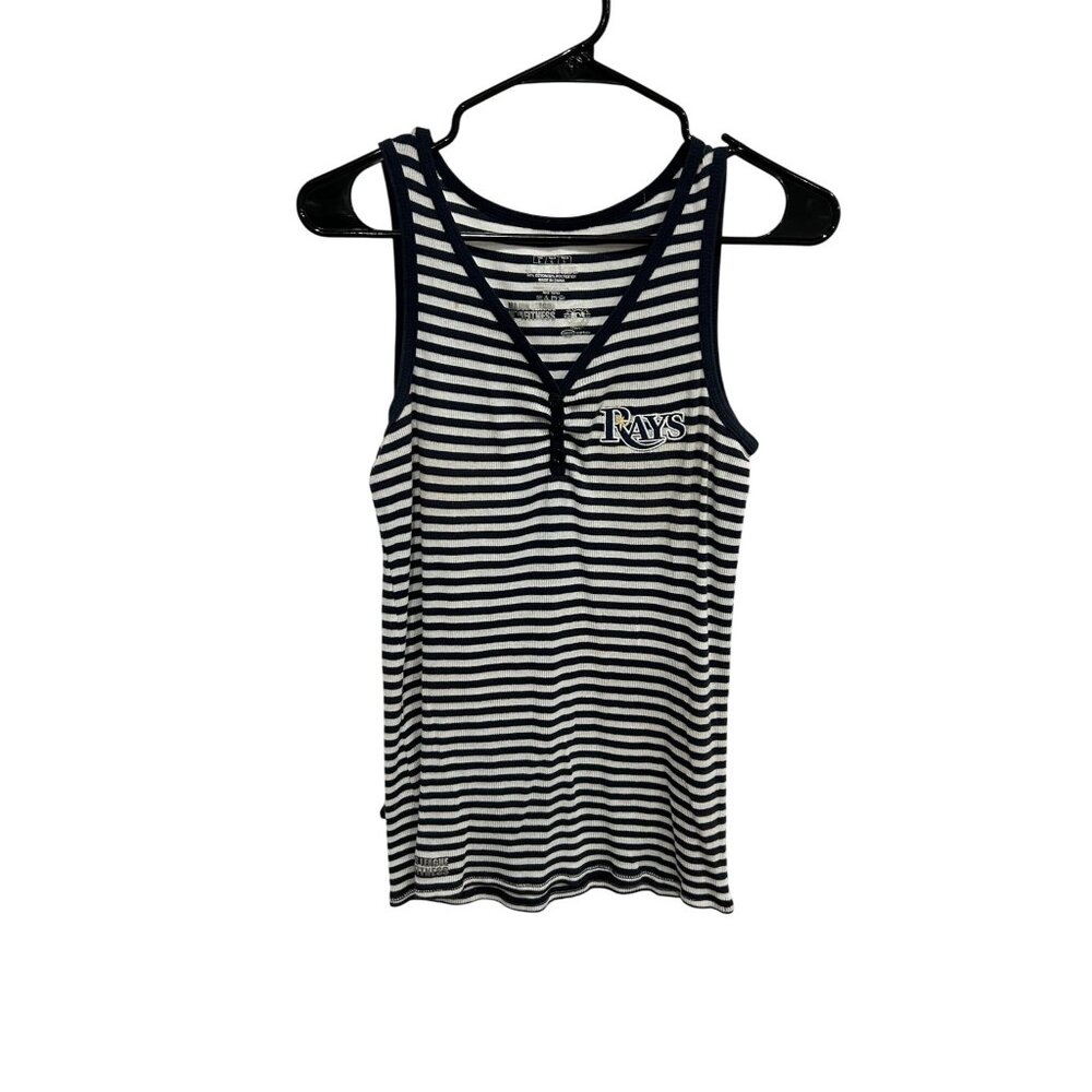 Major League Fitness Tampa Bay Rays Striped Sleeveless Tank Top Sz Large Navy